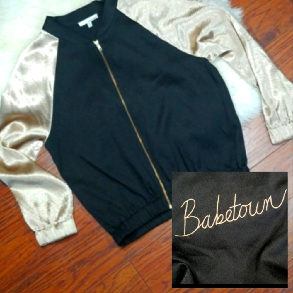 June & Hudson Medium Black Crepe Bomber